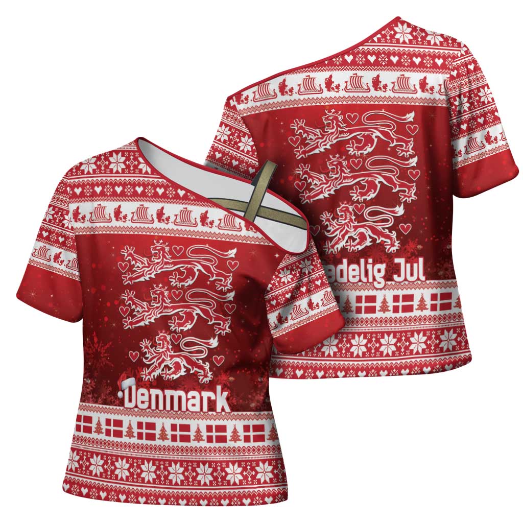 Denmark Christmas Cross Shoulder Shirt Three Danish Lions - Wonder Print Shop