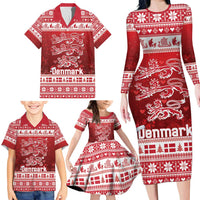 Denmark Christmas Family Matching Long Sleeve Bodycon Dress and Hawaiian Shirt Three Danish Lions - Wonder Print Shop
