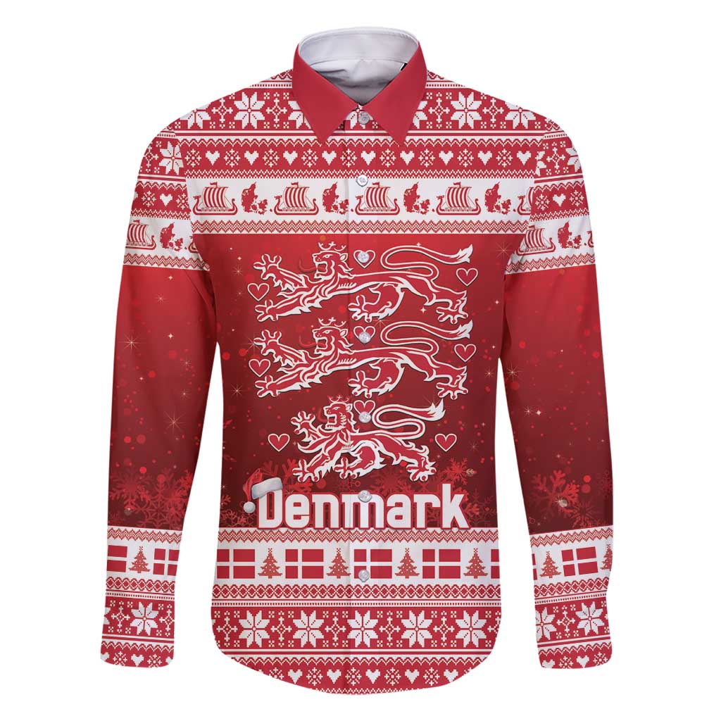 Denmark Christmas Family Matching Long Sleeve Bodycon Dress and Hawaiian Shirt Three Danish Lions - Wonder Print Shop
