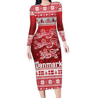 Denmark Christmas Family Matching Long Sleeve Bodycon Dress and Hawaiian Shirt Three Danish Lions - Wonder Print Shop