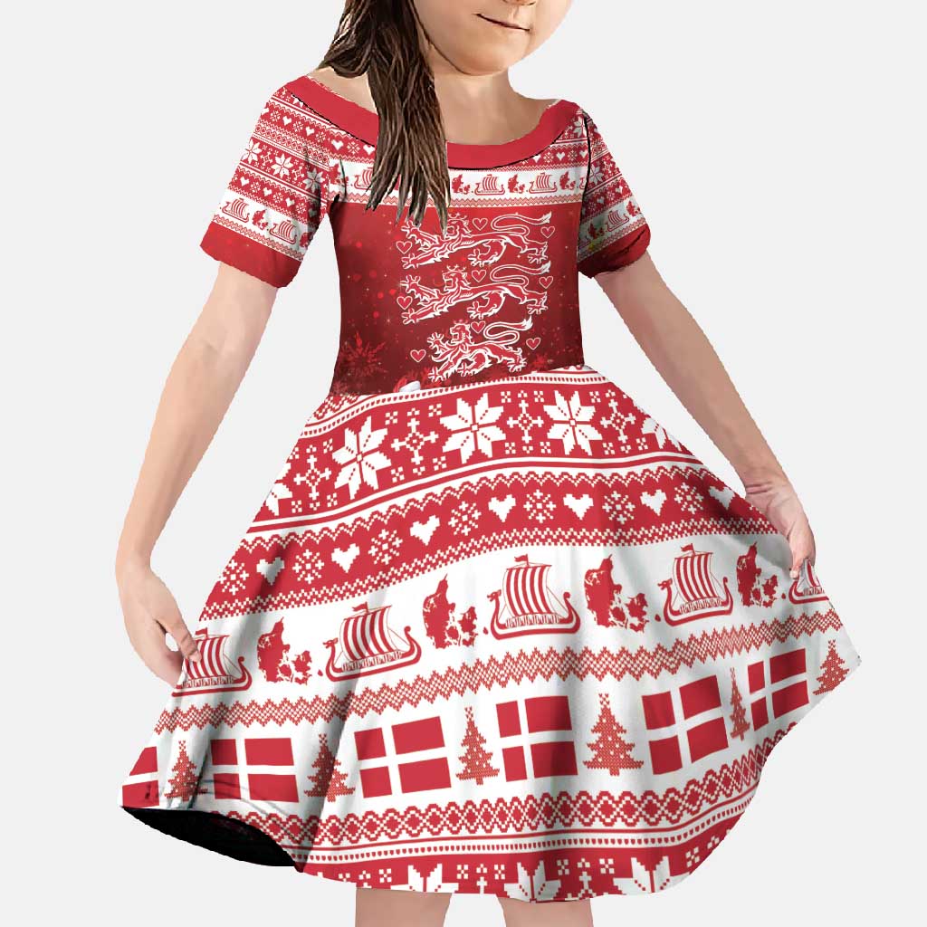 Denmark Christmas Family Matching Mermaid Dress and Hawaiian Shirt Three Danish Lions - Wonder Print Shop