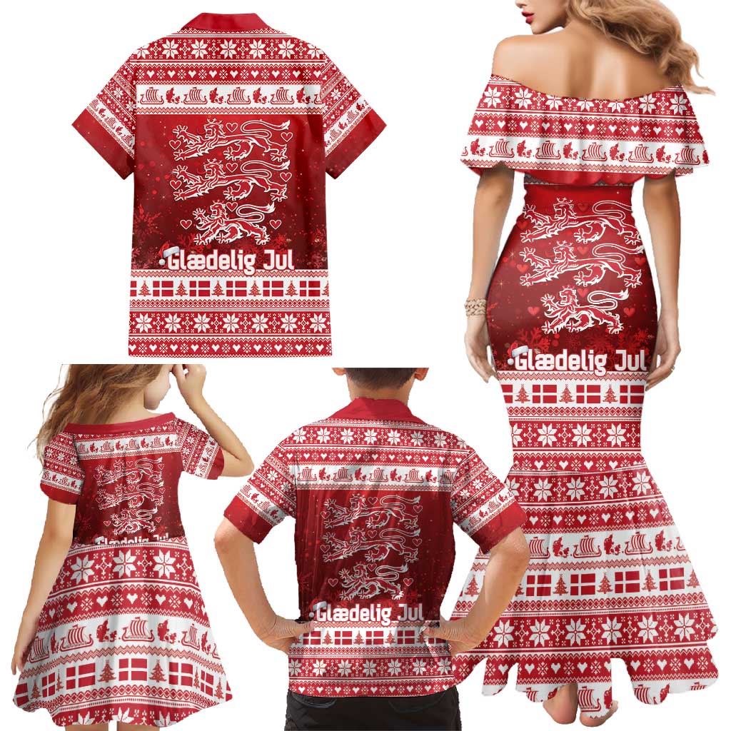 Denmark Christmas Family Matching Mermaid Dress and Hawaiian Shirt Three Danish Lions - Wonder Print Shop