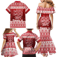 Denmark Christmas Family Matching Mermaid Dress and Hawaiian Shirt Three Danish Lions - Wonder Print Shop