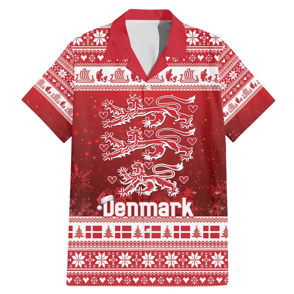 Denmark Christmas Family Matching Mermaid Dress and Hawaiian Shirt Three Danish Lions - Wonder Print Shop