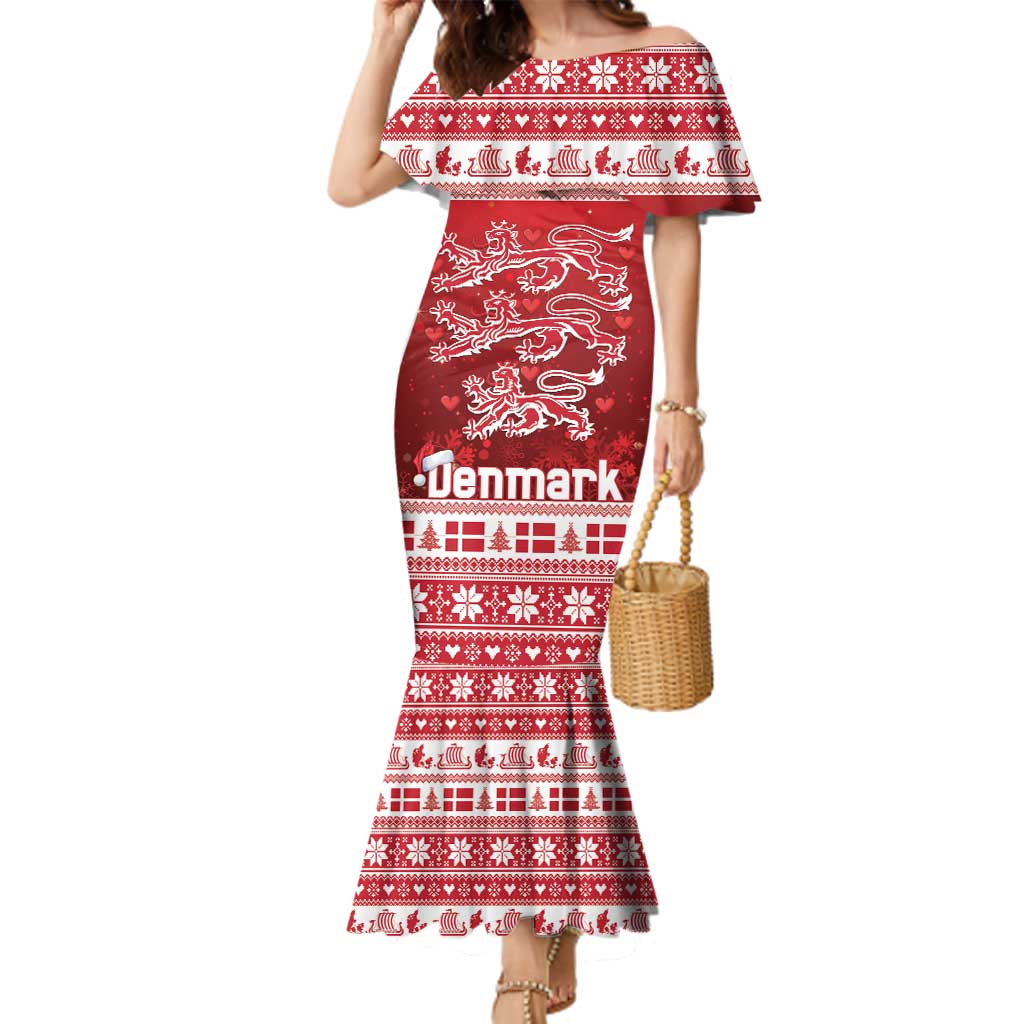Denmark Christmas Family Matching Mermaid Dress and Hawaiian Shirt Three Danish Lions - Wonder Print Shop