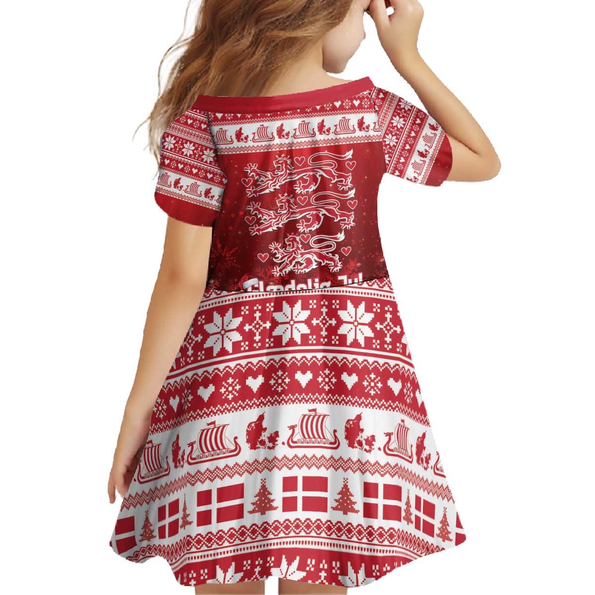 Denmark Christmas Family Matching Off The Shoulder Long Sleeve Dress and Hawaiian Shirt Three Danish Lions - Wonder Print Shop