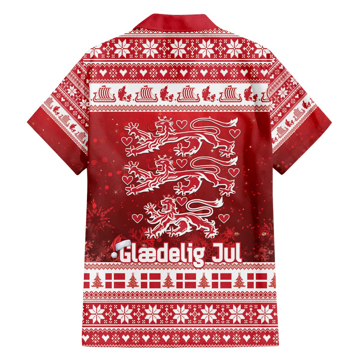 Denmark Christmas Family Matching Off The Shoulder Long Sleeve Dress and Hawaiian Shirt Three Danish Lions - Wonder Print Shop