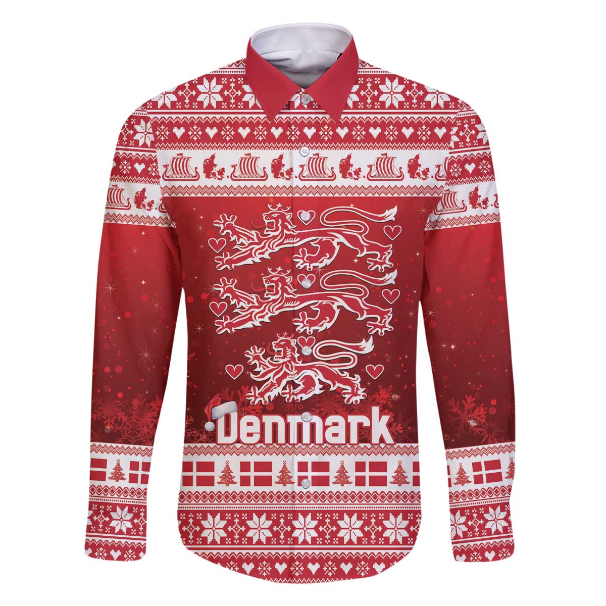 Denmark Christmas Family Matching Off The Shoulder Long Sleeve Dress and Hawaiian Shirt Three Danish Lions - Wonder Print Shop