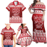 Denmark Christmas Family Matching Off Shoulder Maxi Dress and Hawaiian Shirt Three Danish Lions - Wonder Print Shop