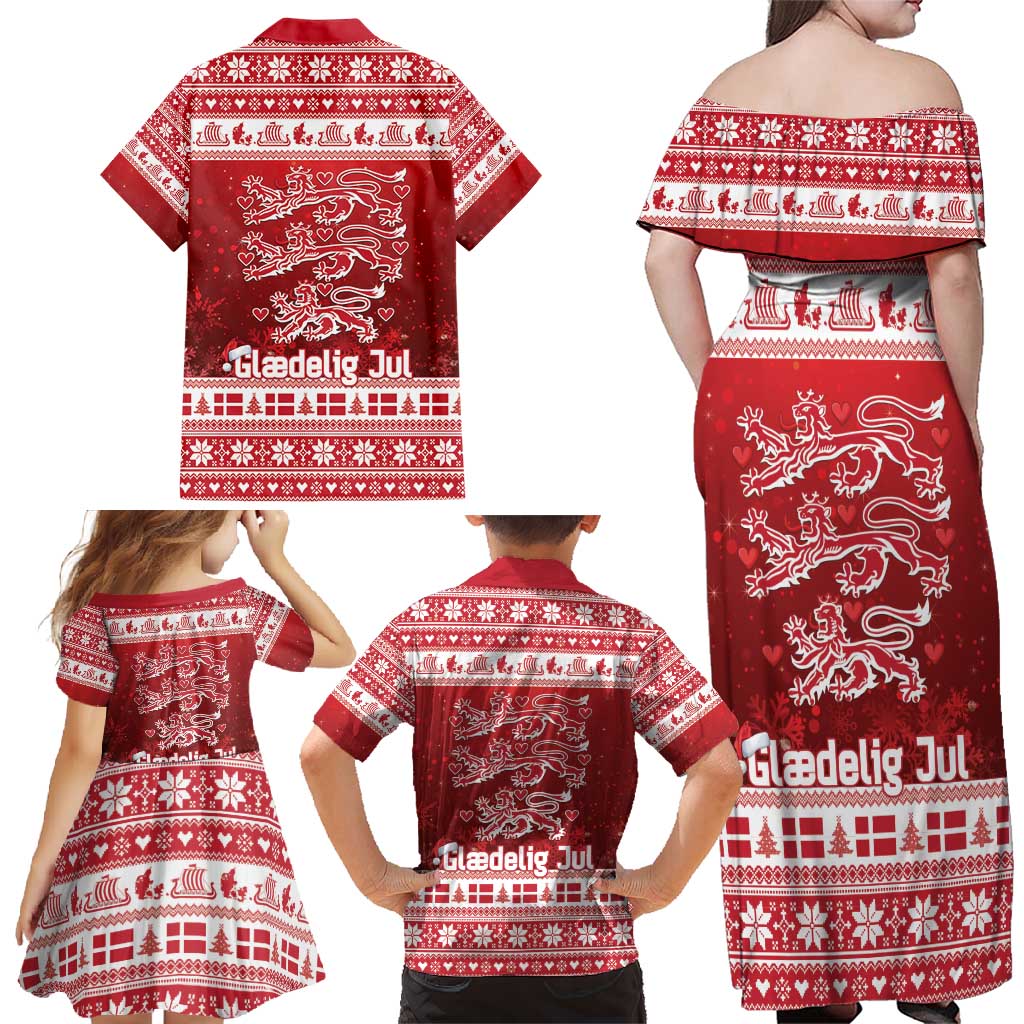 Denmark Christmas Family Matching Off Shoulder Maxi Dress and Hawaiian Shirt Three Danish Lions - Wonder Print Shop