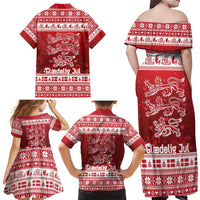 Denmark Christmas Family Matching Off Shoulder Maxi Dress and Hawaiian Shirt Three Danish Lions - Wonder Print Shop