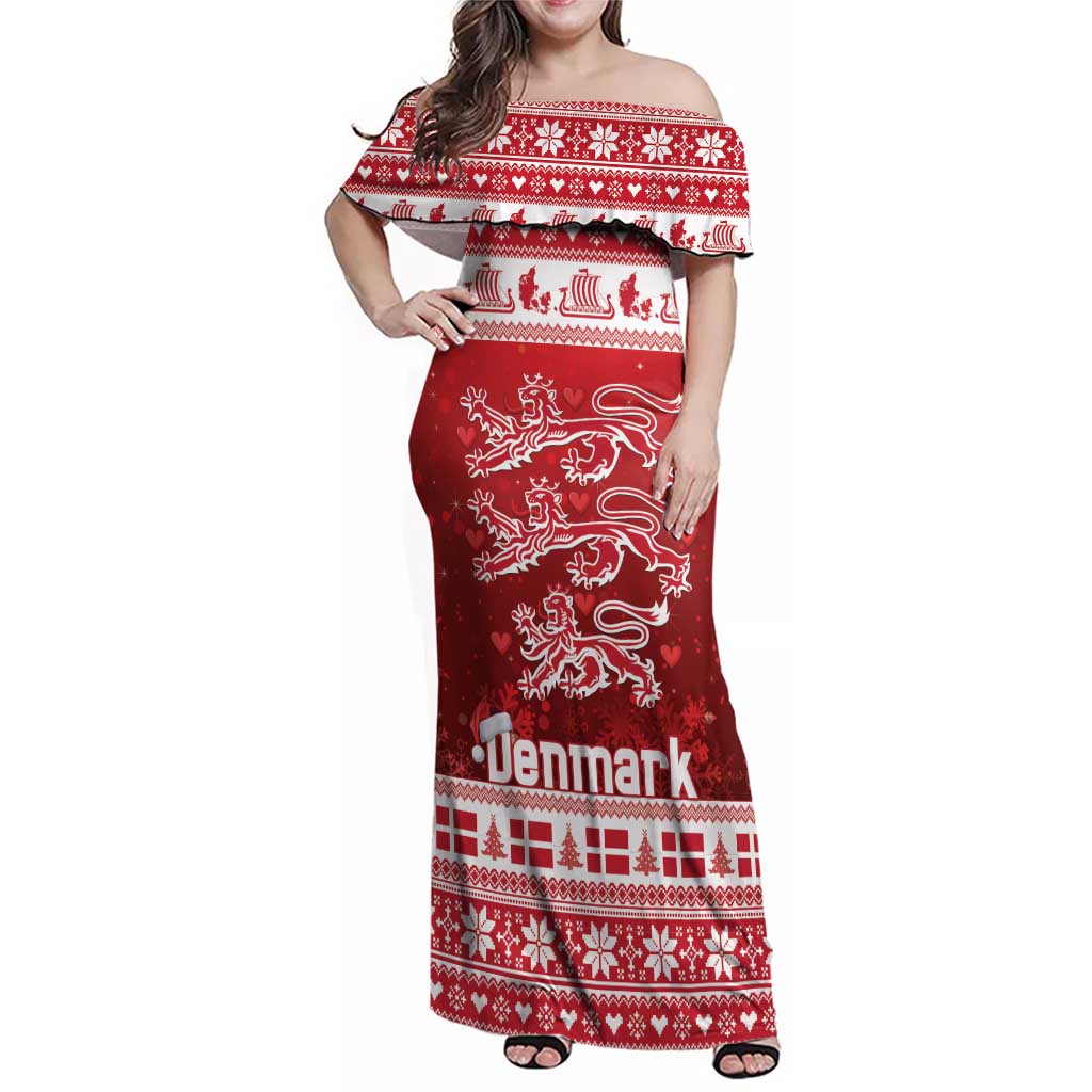 Denmark Christmas Family Matching Off Shoulder Maxi Dress and Hawaiian Shirt Three Danish Lions - Wonder Print Shop