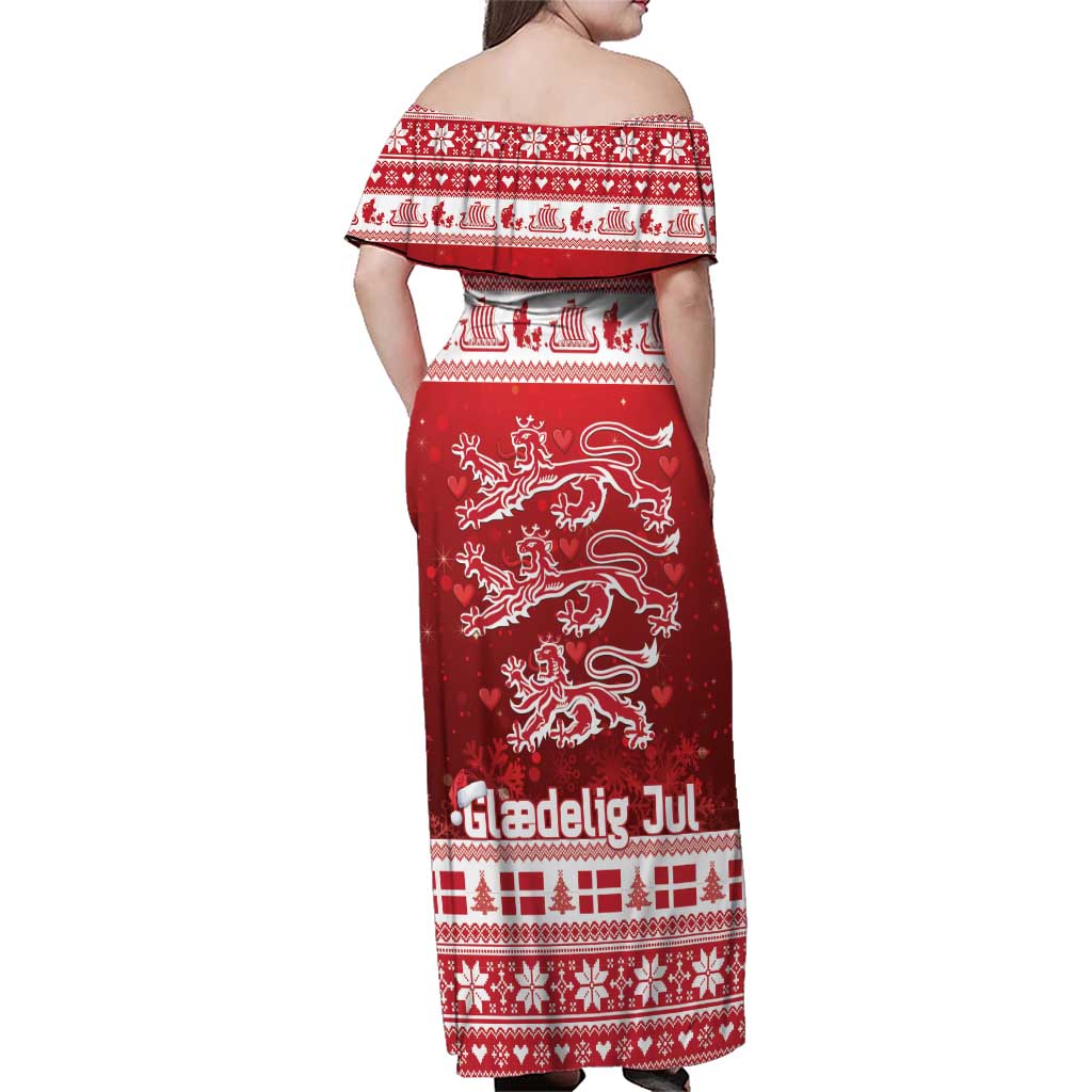 Denmark Christmas Family Matching Off Shoulder Maxi Dress and Hawaiian Shirt Three Danish Lions - Wonder Print Shop