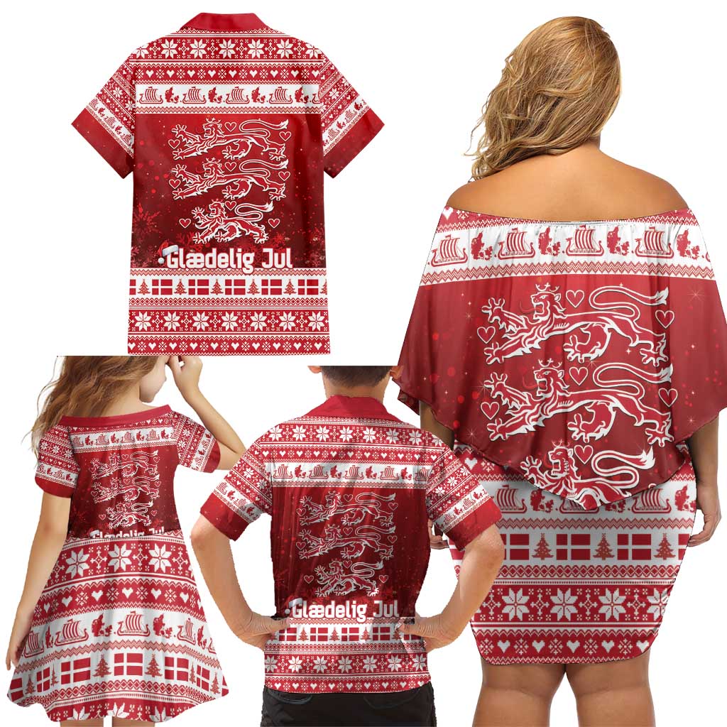 Denmark Christmas Family Matching Off Shoulder Short Dress and Hawaiian Shirt Three Danish Lions - Wonder Print Shop
