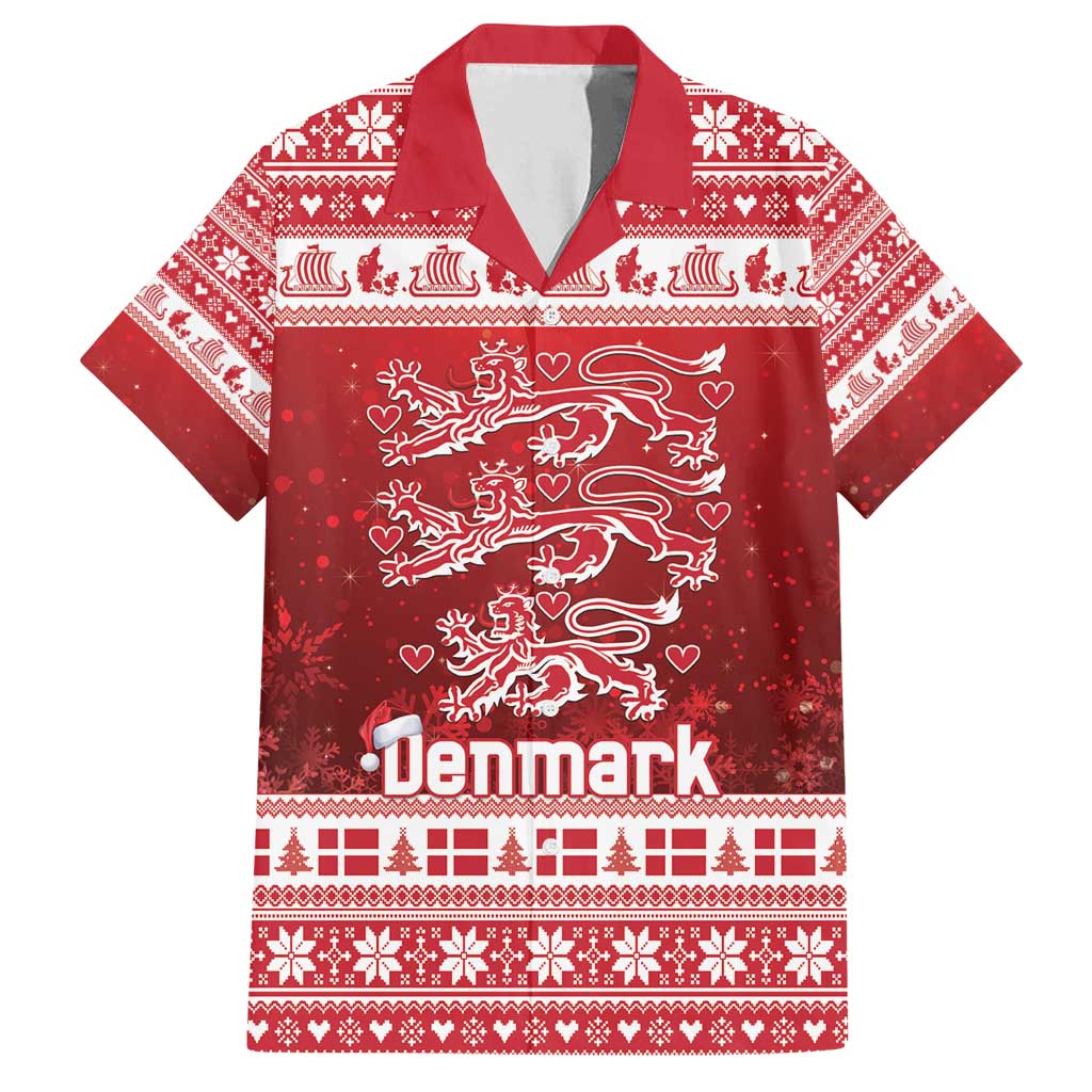 Denmark Christmas Family Matching Off Shoulder Short Dress and Hawaiian Shirt Three Danish Lions - Wonder Print Shop