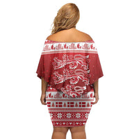 Denmark Christmas Family Matching Off Shoulder Short Dress and Hawaiian Shirt Three Danish Lions - Wonder Print Shop