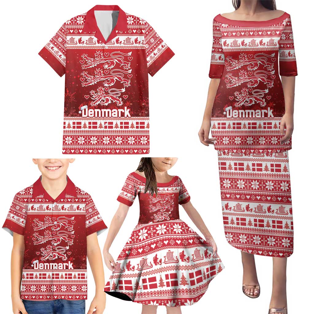 Denmark Christmas Family Matching Puletasi and Hawaiian Shirt Three Danish Lions - Wonder Print Shop