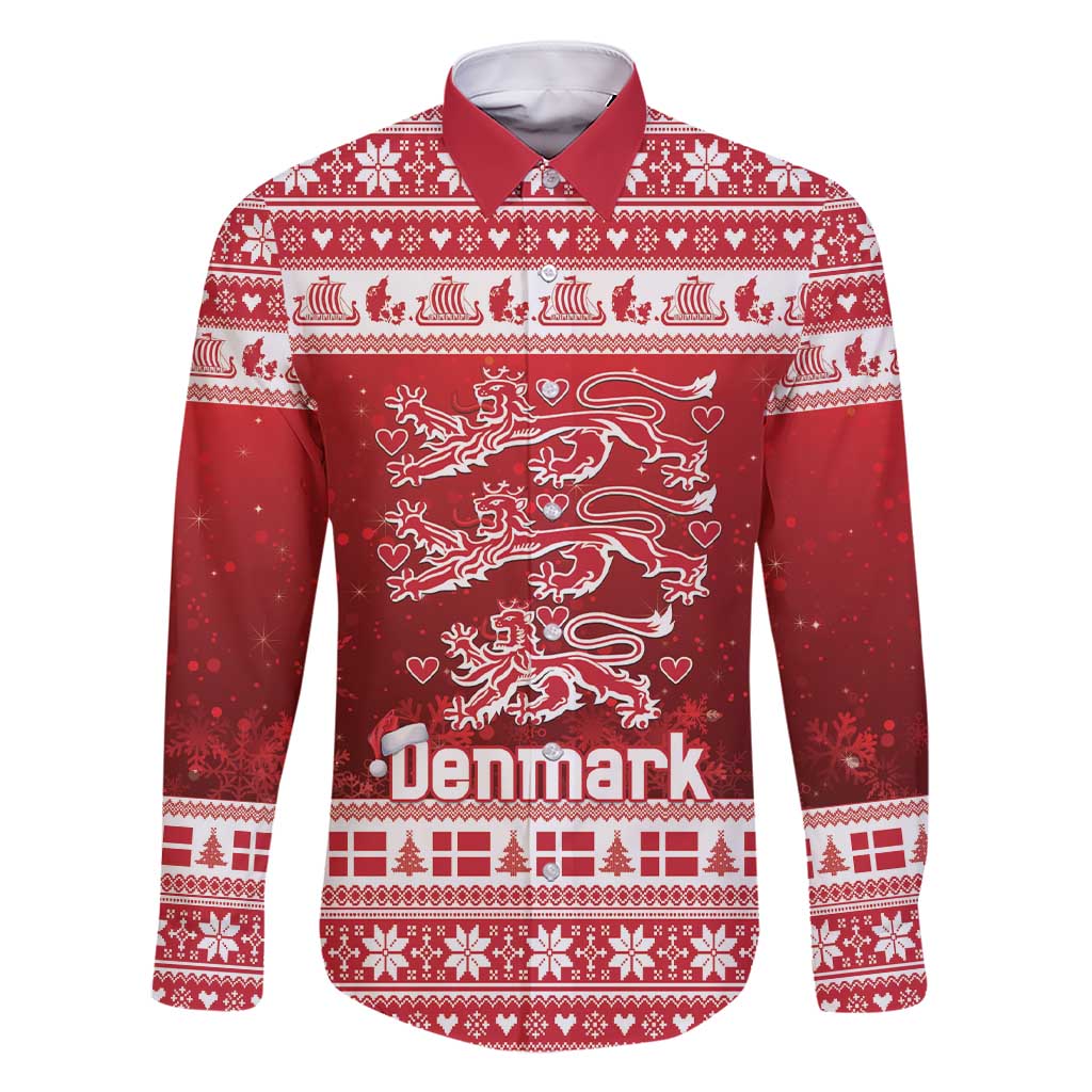 Denmark Christmas Family Matching Short Sleeve Bodycon Dress and Hawaiian Shirt Three Danish Lions - Wonder Print Shop