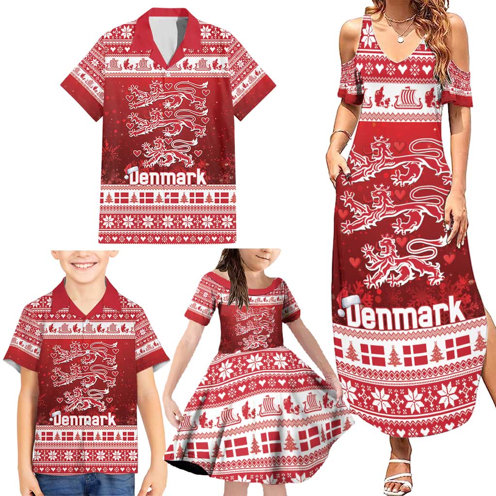 Denmark Christmas Family Matching Summer Maxi Dress and Hawaiian Shirt Three Danish Lions - Wonder Print Shop