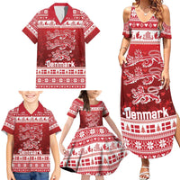 Denmark Christmas Family Matching Summer Maxi Dress and Hawaiian Shirt Three Danish Lions - Wonder Print Shop
