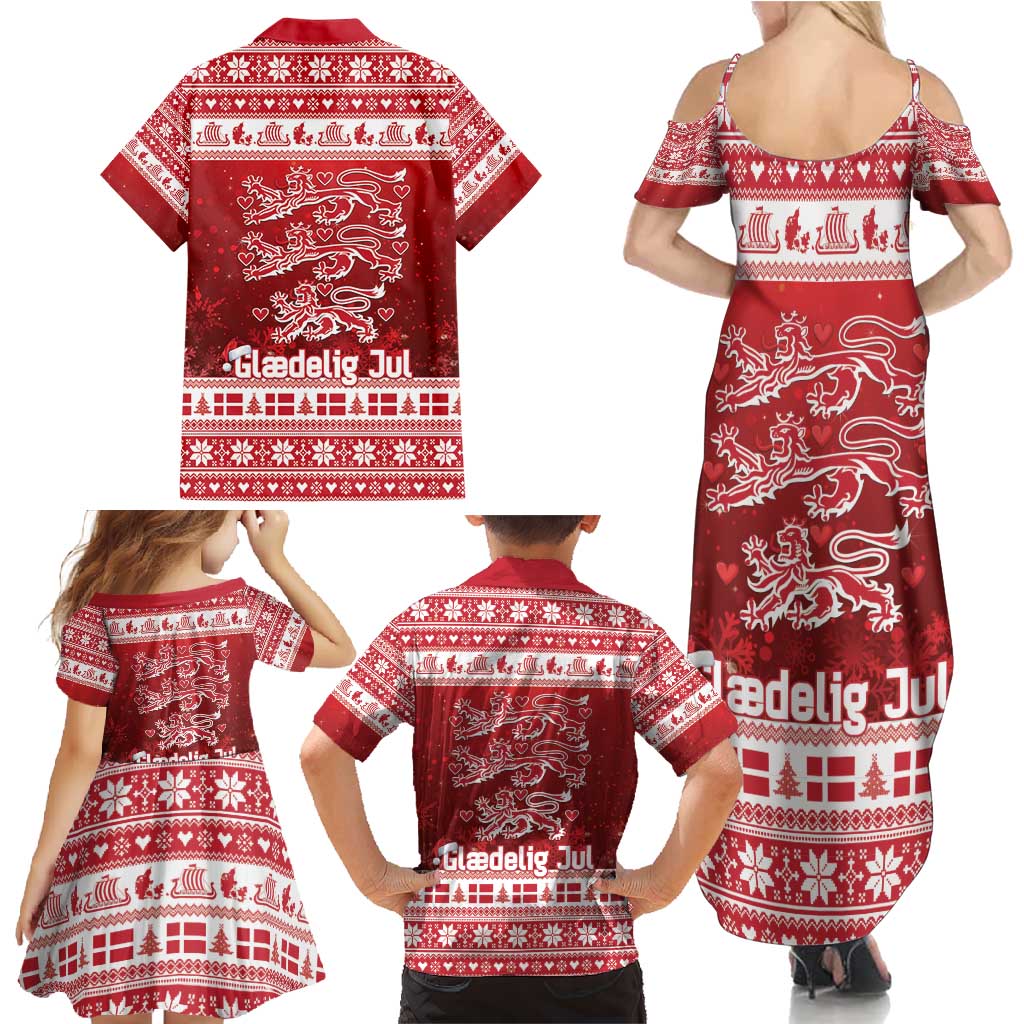 Denmark Christmas Family Matching Summer Maxi Dress and Hawaiian Shirt Three Danish Lions - Wonder Print Shop