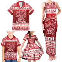 Denmark Christmas Family Matching Tank Maxi Dress and Hawaiian Shirt Three Danish Lions - Wonder Print Shop