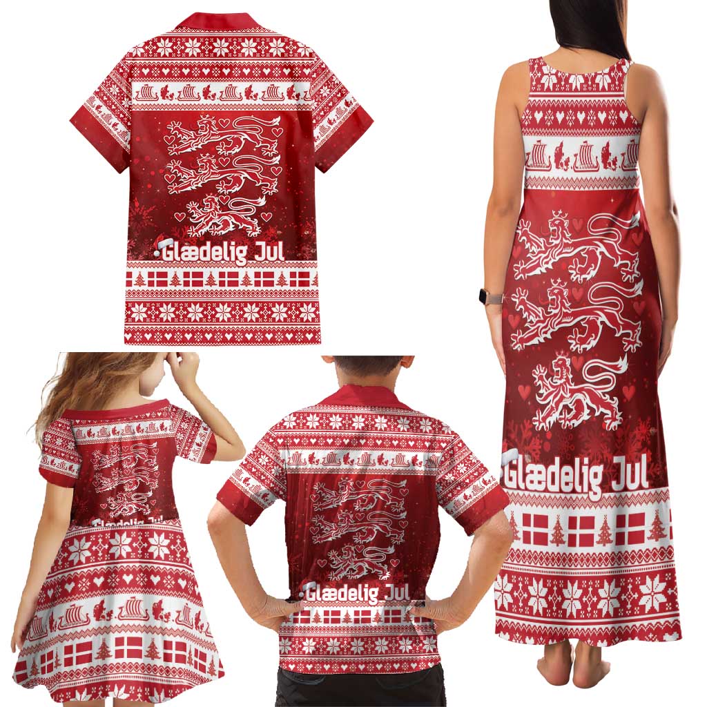 Denmark Christmas Family Matching Tank Maxi Dress and Hawaiian Shirt Three Danish Lions - Wonder Print Shop