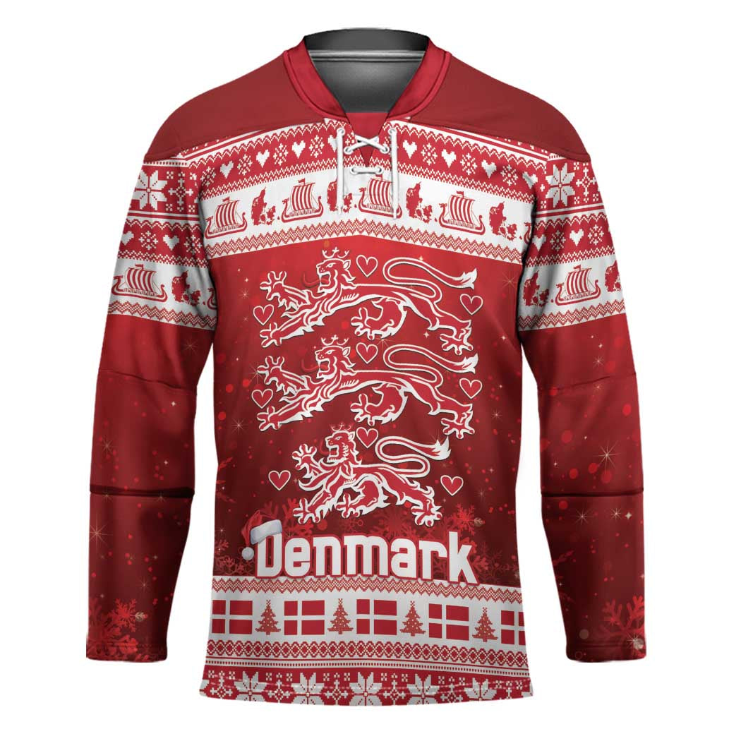 Denmark Christmas Hockey Jersey Three Danish Lions - Wonder Print Shop