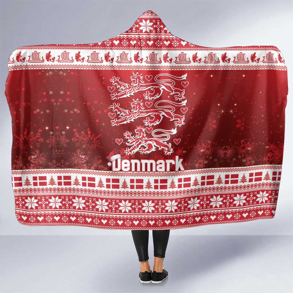Denmark Christmas Hooded Blanket Three Danish Lions - Wonder Print Shop