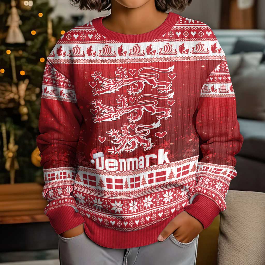 Denmark Christmas Kid Ugly Christmas Sweater Three Danish Lions - Wonder Print Shop