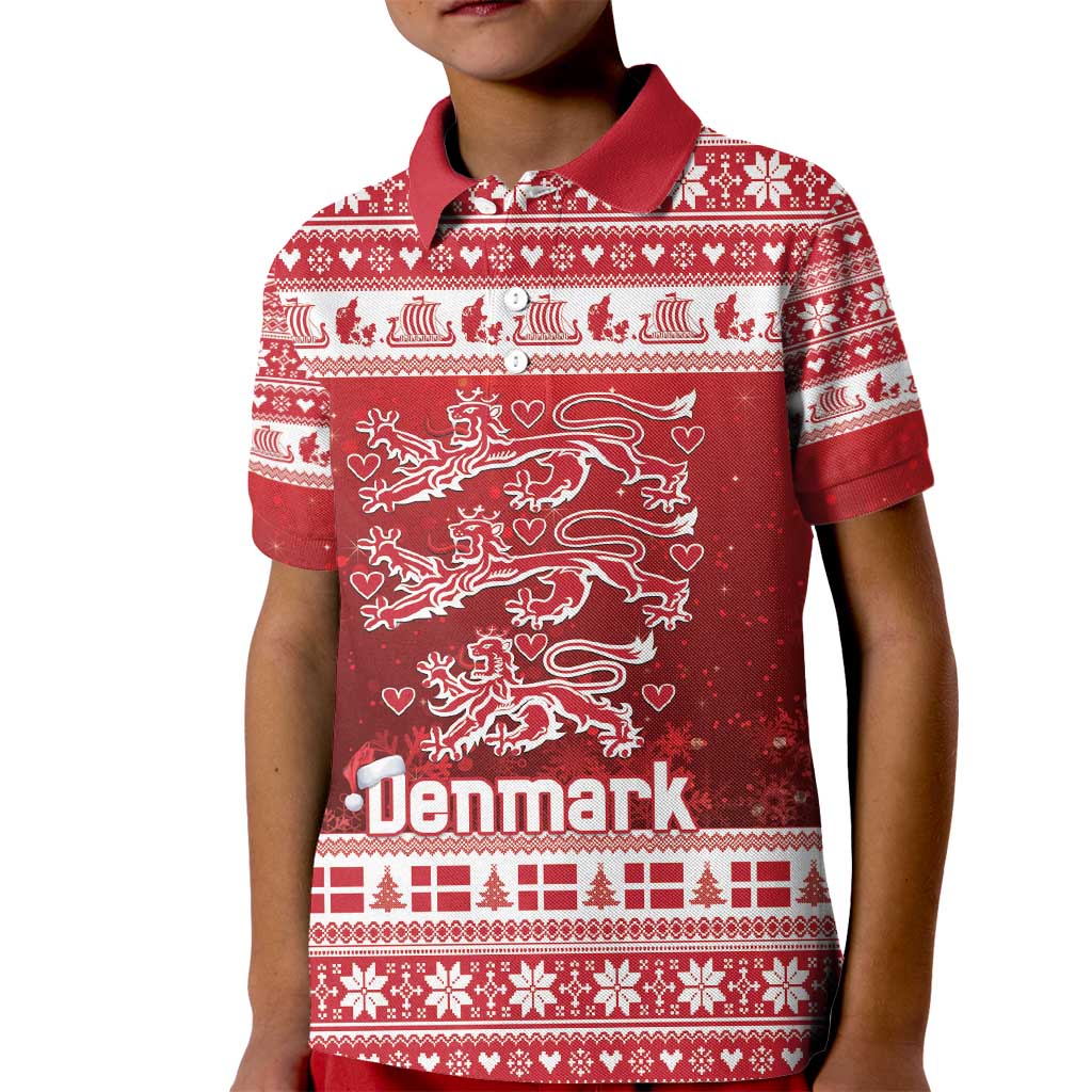 Denmark Christmas Kid Polo Shirt Three Danish Lions - Wonder Print Shop