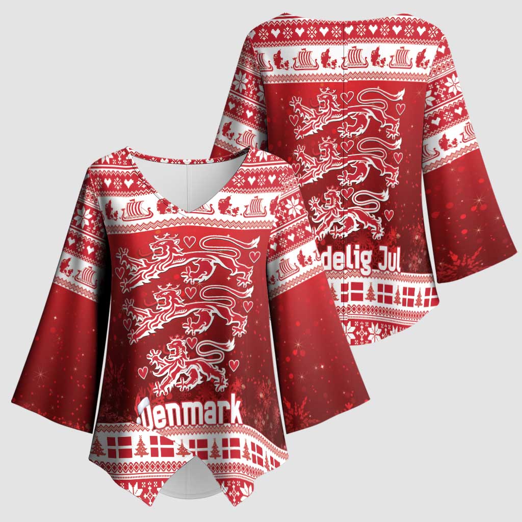 Denmark Christmas Kimono Sleeve Blouse Three Danish Lions - Wonder Print Shop