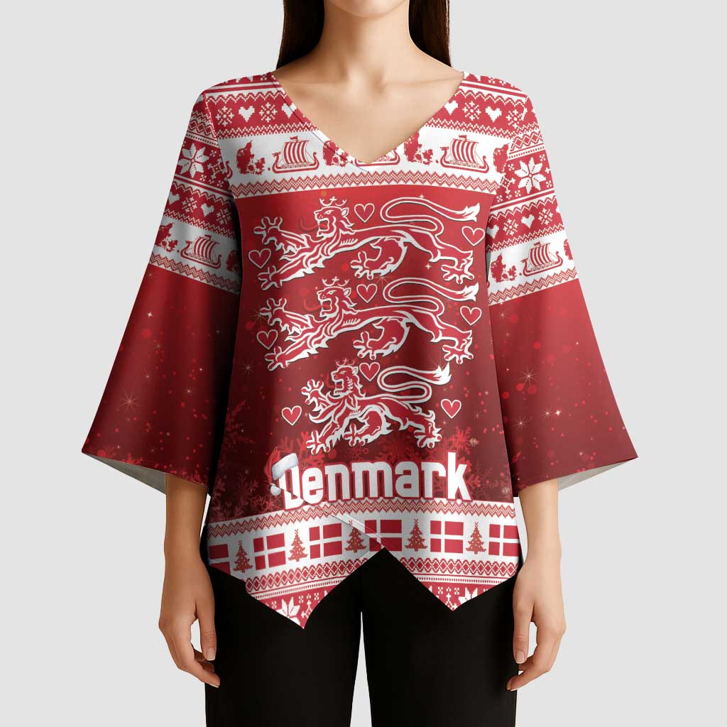 Denmark Christmas Kimono Sleeve Blouse Three Danish Lions - Wonder Print Shop