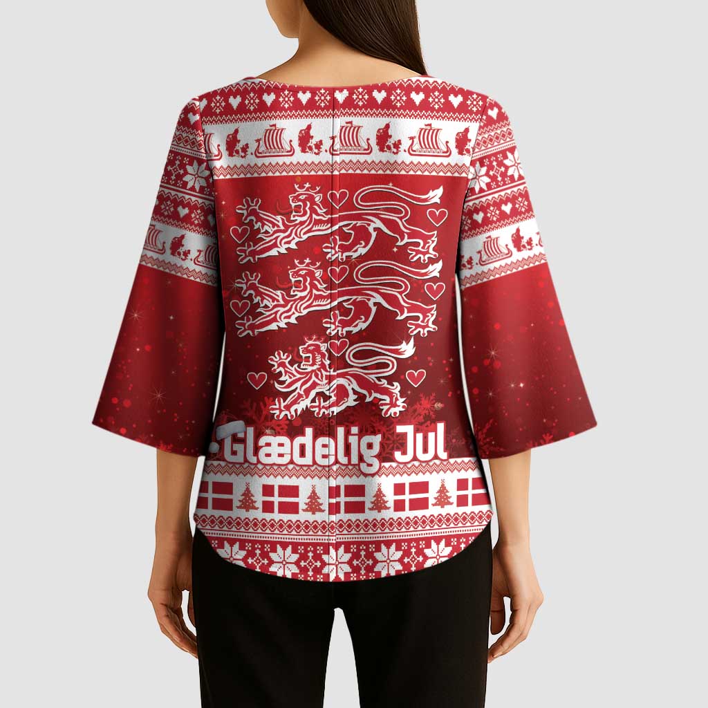 Denmark Christmas Kimono Sleeve Blouse Three Danish Lions - Wonder Print Shop