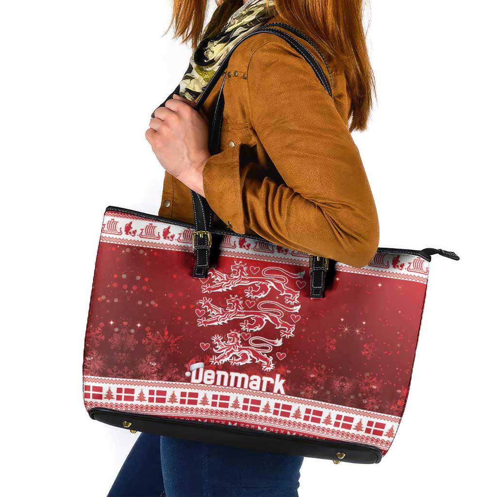 Denmark Christmas Leather Tote Bag Three Danish Lions - Wonder Print Shop
