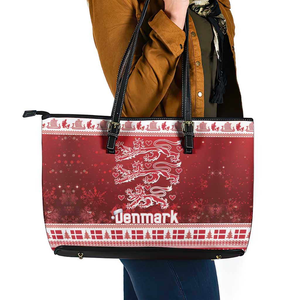 Denmark Christmas Leather Tote Bag Three Danish Lions - Wonder Print Shop