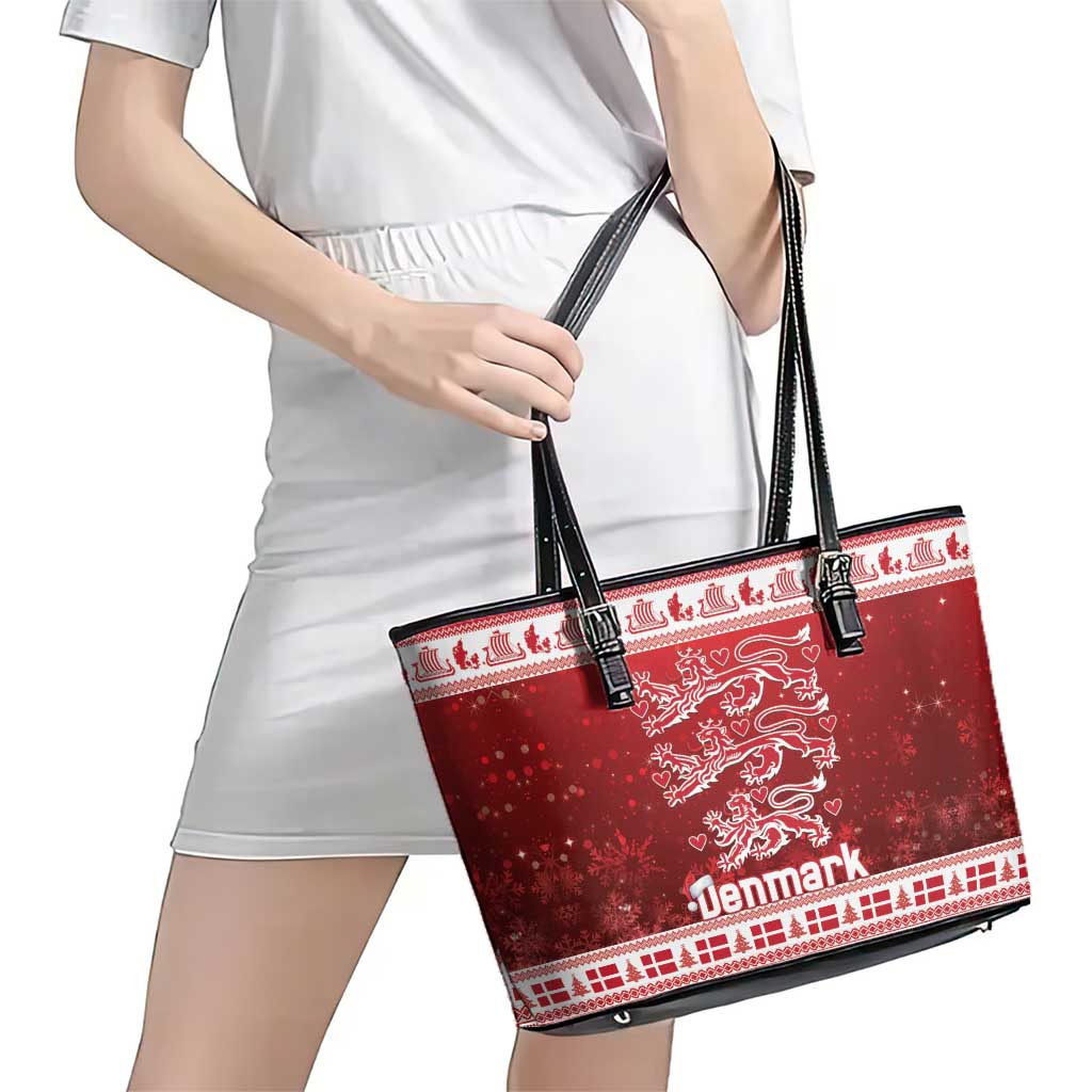 Denmark Christmas Leather Tote Bag Three Danish Lions - Wonder Print Shop