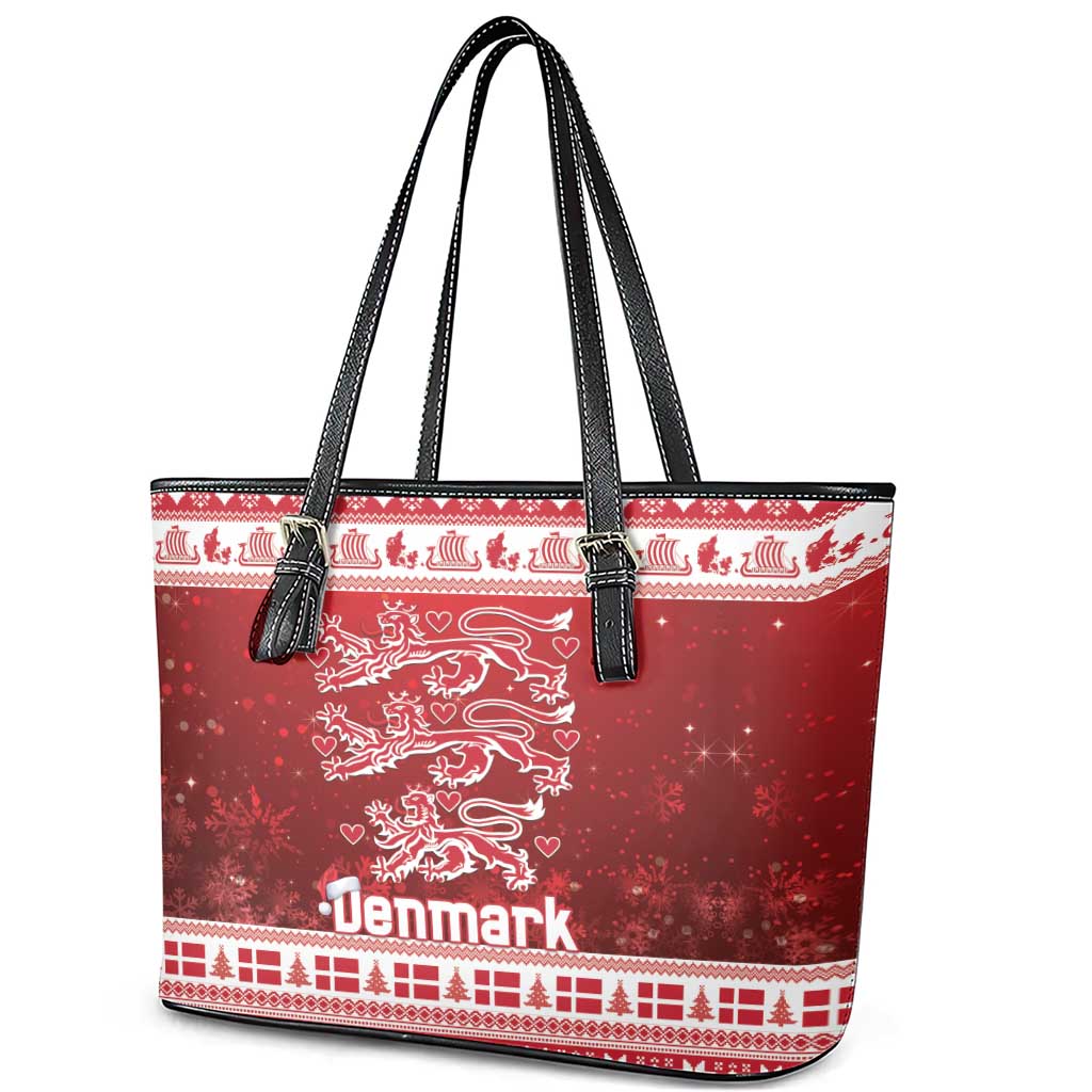 Denmark Christmas Leather Tote Bag Three Danish Lions - Wonder Print Shop