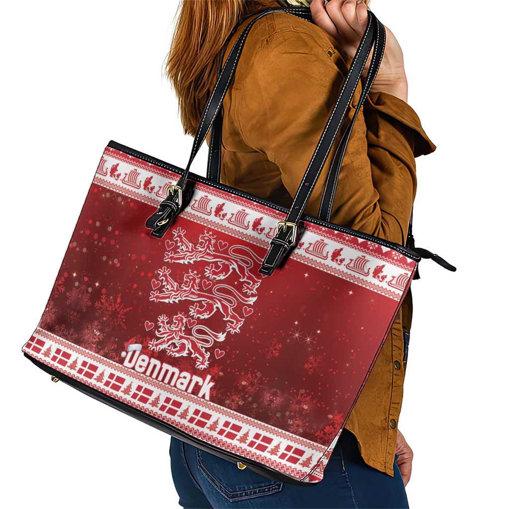 Denmark Christmas Leather Tote Bag Three Danish Lions - Wonder Print Shop