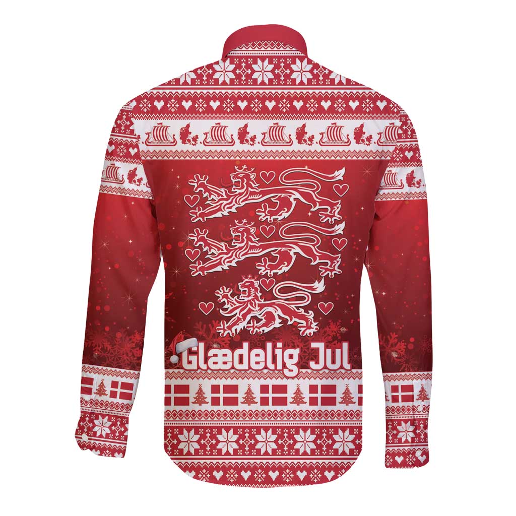 Denmark Christmas Long Sleeve Button Shirt Three Danish Lions - Wonder Print Shop