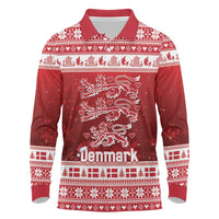 Denmark Christmas Long Sleeve Polo Shirt Three Danish Lions - Wonder Print Shop