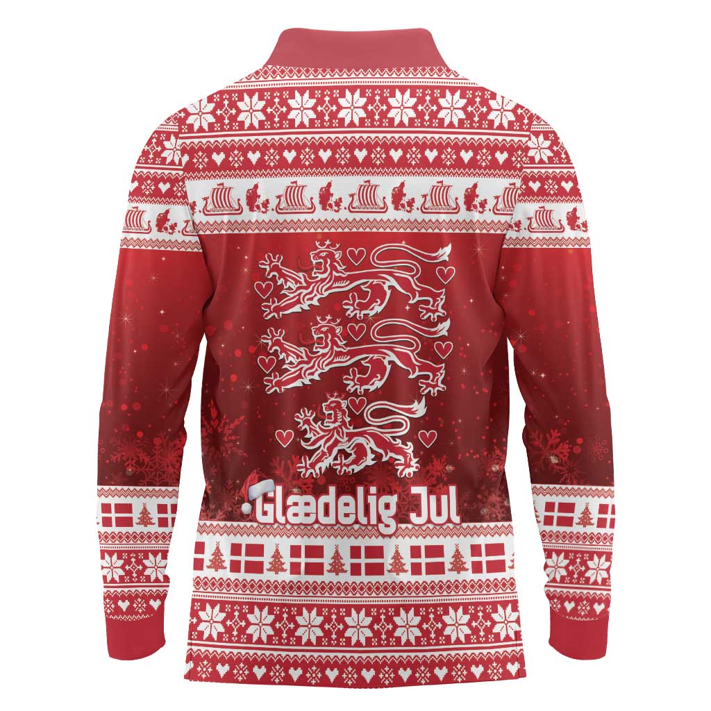 Denmark Christmas Long Sleeve Polo Shirt Three Danish Lions - Wonder Print Shop