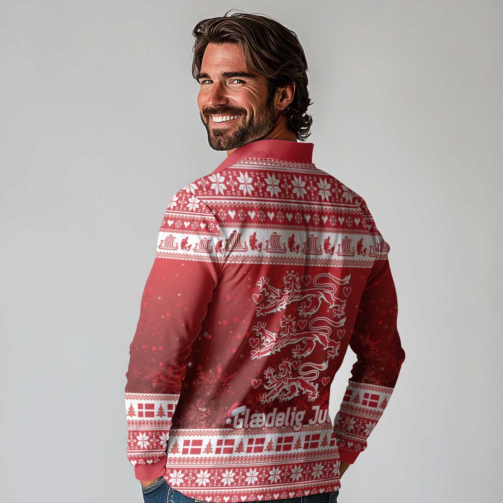 Denmark Christmas Long Sleeve Polo Shirt Three Danish Lions - Wonder Print Shop