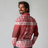 Denmark Christmas Long Sleeve Polo Shirt Three Danish Lions - Wonder Print Shop