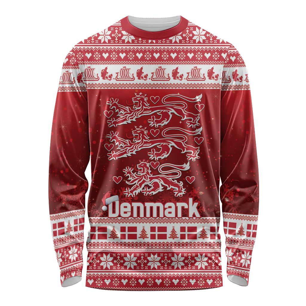 Denmark Christmas Long Sleeve Shirt Three Danish Lions - Wonder Print Shop