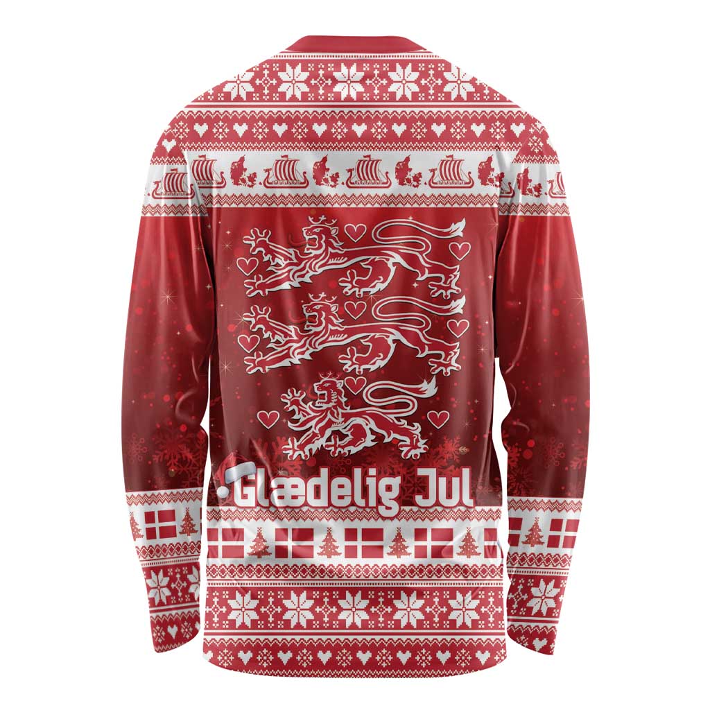 Denmark Christmas Long Sleeve Shirt Three Danish Lions - Wonder Print Shop