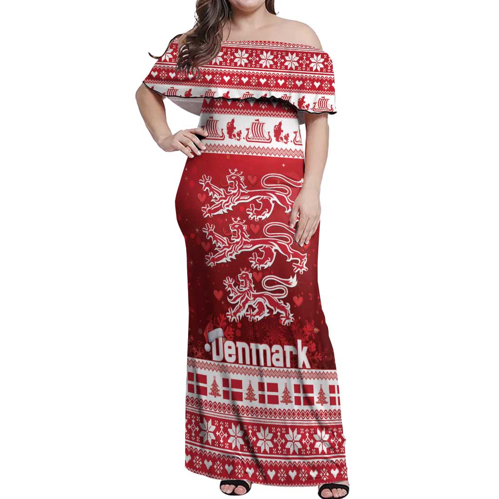 Denmark Christmas Off Shoulder Maxi Dress Three Danish Lions - Wonder Print Shop