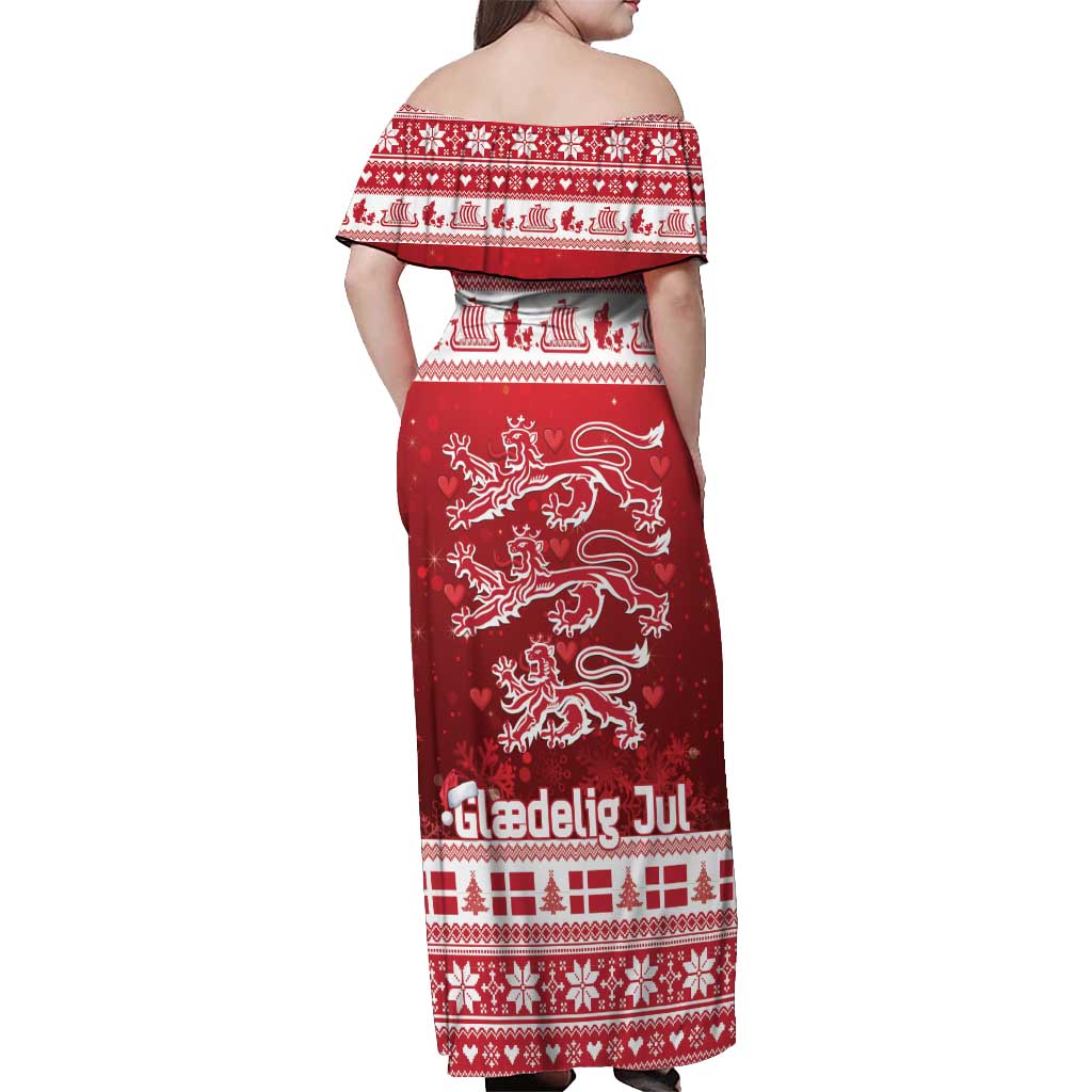Denmark Christmas Off Shoulder Maxi Dress Three Danish Lions - Wonder Print Shop