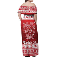 Denmark Christmas Off Shoulder Maxi Dress Three Danish Lions - Wonder Print Shop