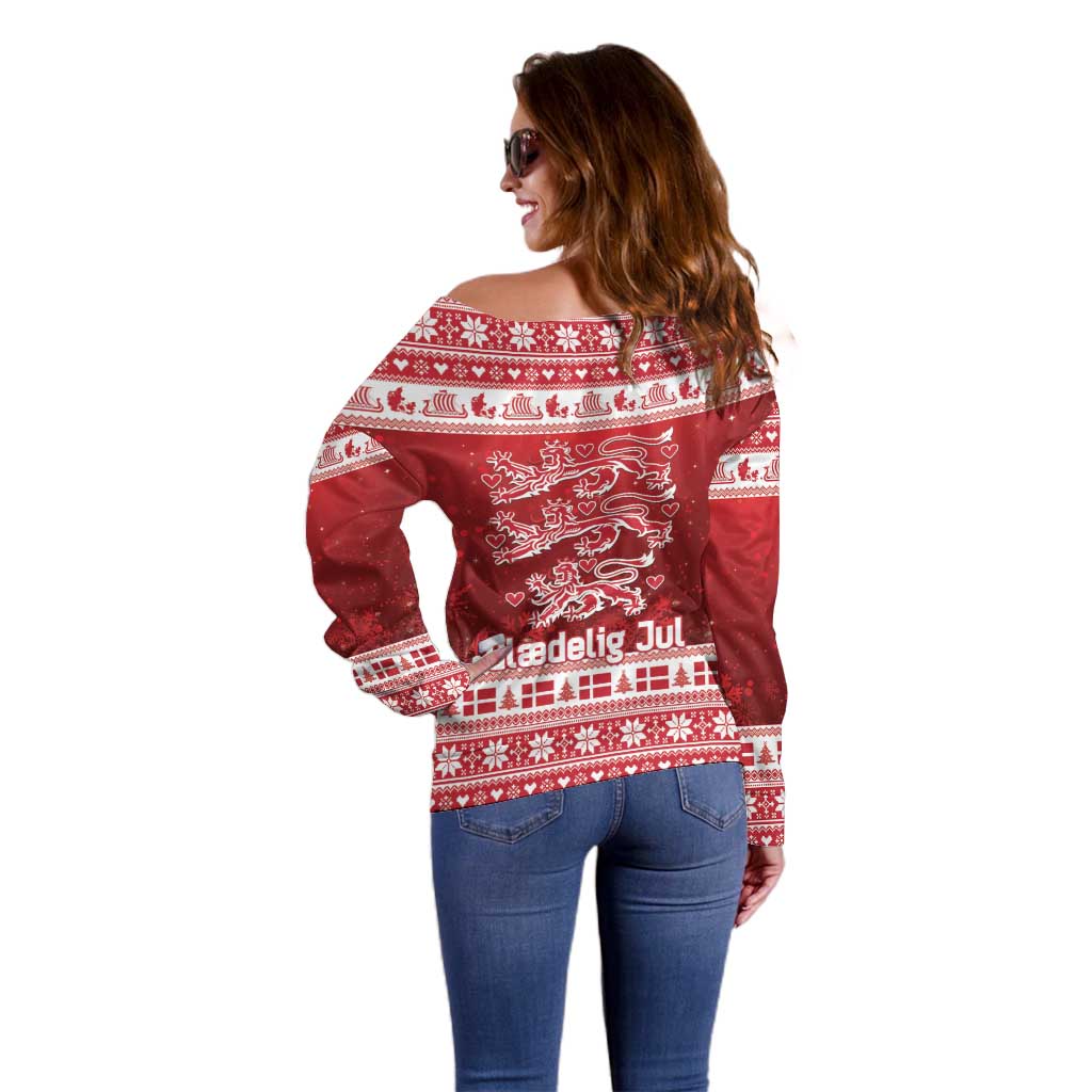 Denmark Christmas Off Shoulder Sweater Three Danish Lions - Wonder Print Shop